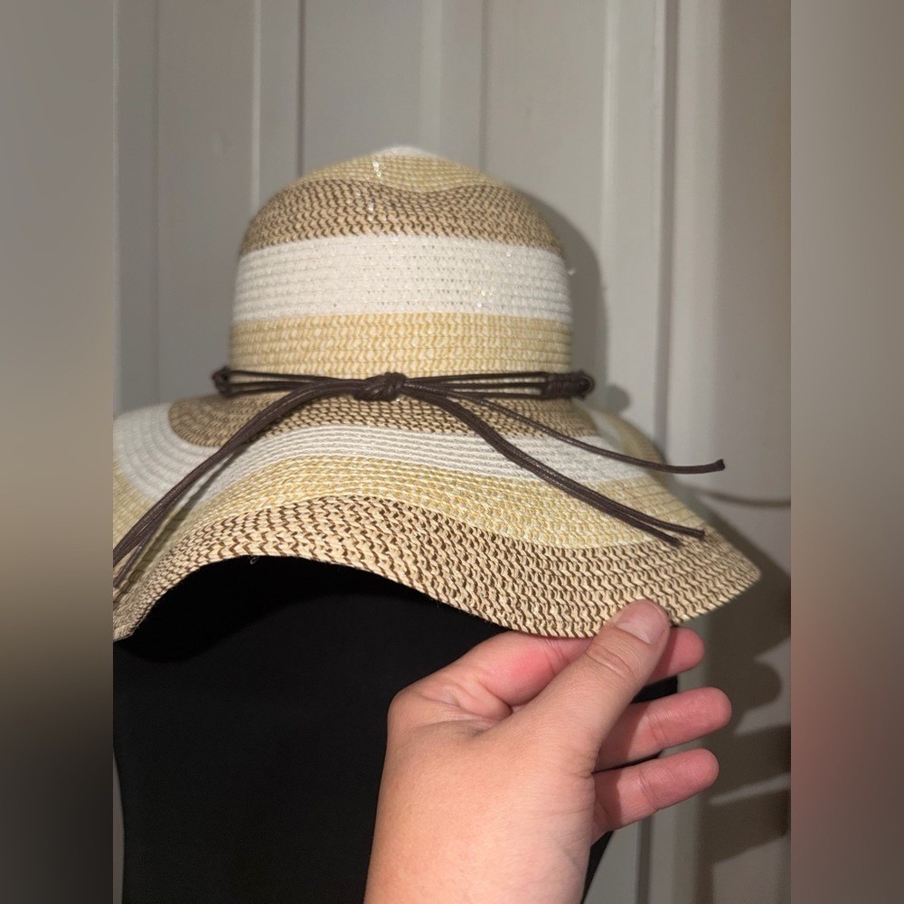 Magid Tan and White Striped Sun Hat, summer, beach, beach hat, gardening hat - Picture 4 of 7